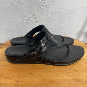 FitFlop Sandals Womens Thong Wedge 9 Black Comfort Casual Walking Coastal